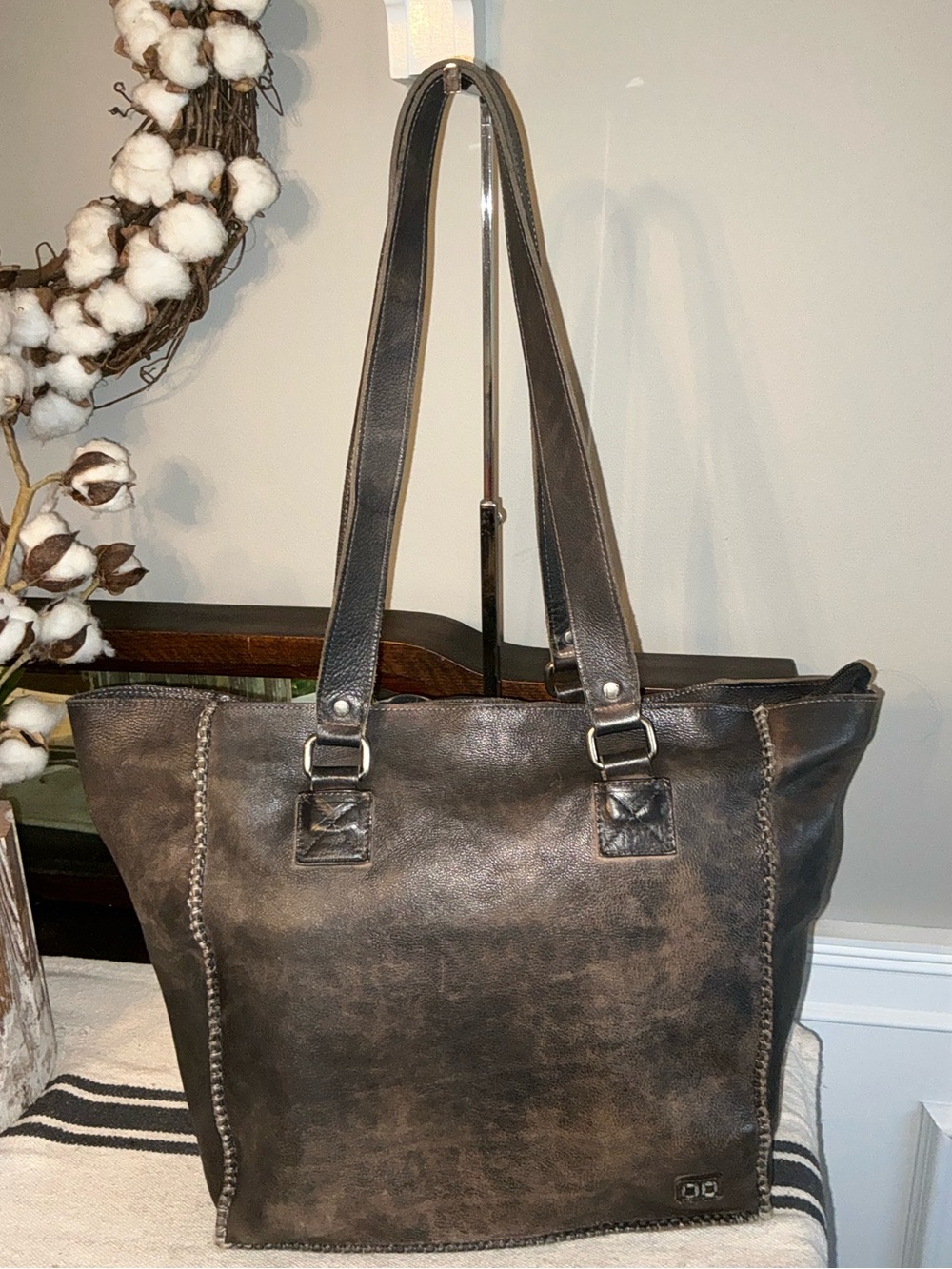 Bed Stu Leather Celindra LTC Shoulder Tote Bag Black Rustic Retail $305
